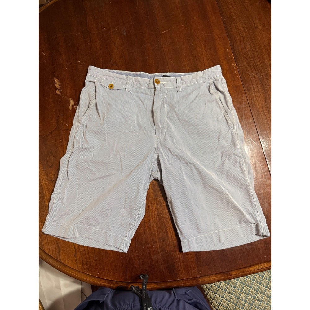 J.Crew Mens Blue White Seersucker Pinstripe Shorts 100% Cotton Size 32W